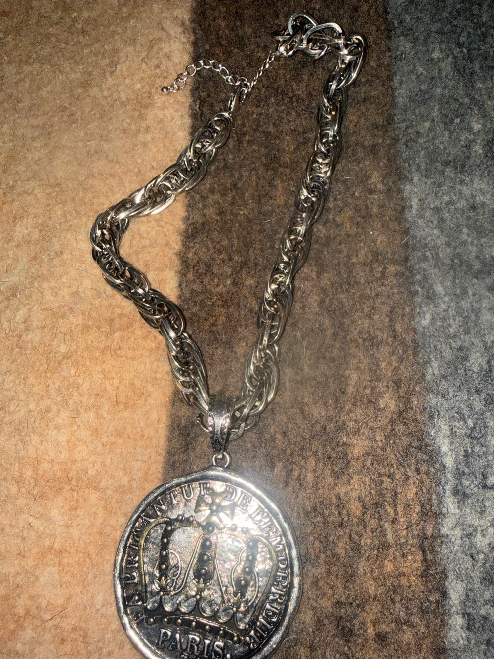 Silver-Tone Crown Pendant Necklace - Paris Medallion